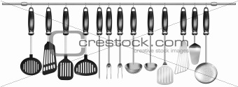 Horizontal set kitchen utensils