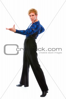 Ballroom male dancer posing on white background 
