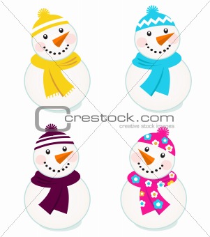 Cute colorful vector snowmen collection isolated on white

