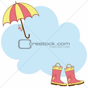 Illustration cute rain boots and umbrella