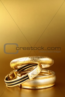 gold jewelry, bracelets and chains