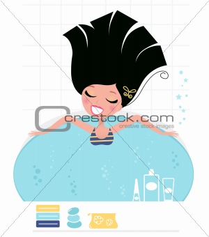 Woman taking whirlpool bath isolated on white ( retro )

