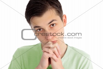 Boy pleading, praying thoughts, pondering