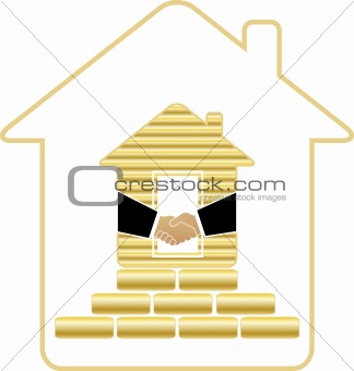 house with gold bricks and handshake