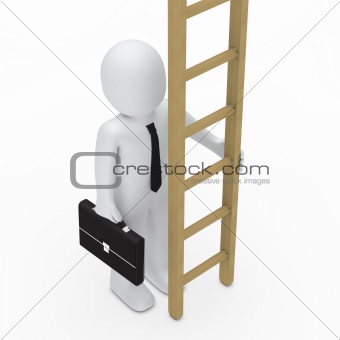 3d business briefcase man hold ladder