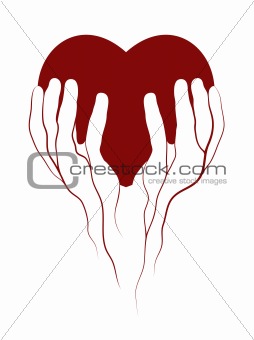 Heart in veins hands symbol