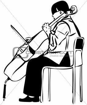 sketch of a woman playing a cello bow