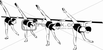 sketch of the four girls in ballet class