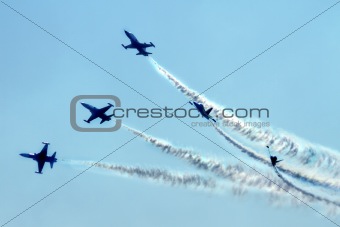 airplanes on the blue sky 