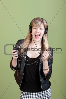 Young Lady Listens To Music