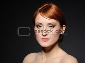 Portrait of pretty woman with pure healthy skin and retro