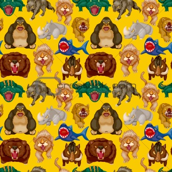 cartoon angry animal seamless pattern