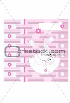 stylish greeting card with rabbit and flowers, vector illustration