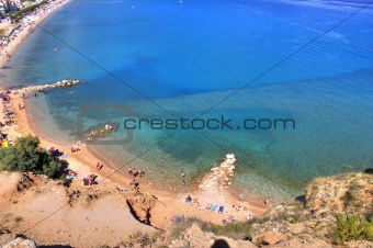Beautiful blue Baska bay beach aerial view