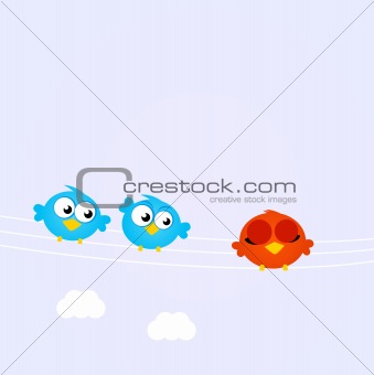 Blue Birds in line with the diverse red one

