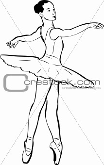 sketch of girl's ballerina in tutu and pointe