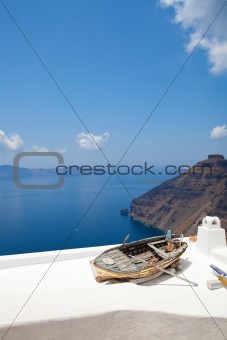 Old rowing boat in Thira, Santorini, Greece