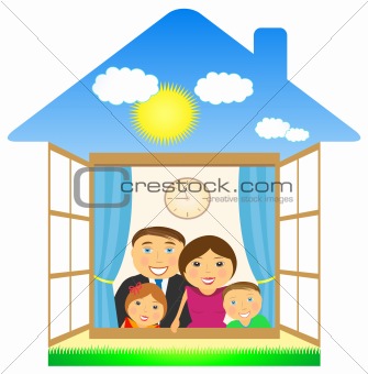 cheerful family in private house