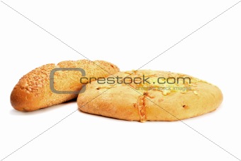 French baguette and Bread with cheese isolated on white