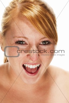 young redhead woman screaming