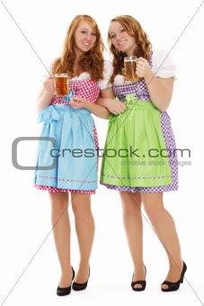 two standing bavarian woman with beer