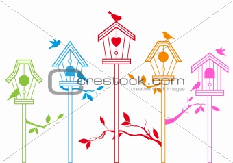 cute bird houses, vector