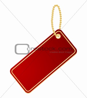Red label on a chain