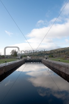 Fort Augustus Locks with reflection of the sky