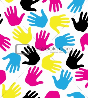Seamless pattern with colored hand prints
