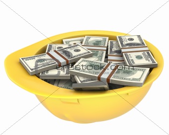 Yellow helmet full of dollars