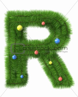 R letter made of christmas tree branches