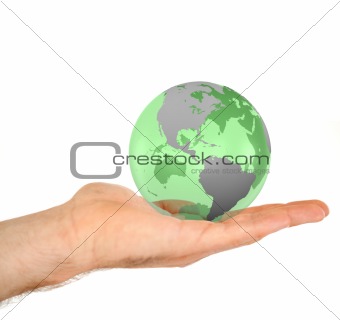 Masculine hand holding a 3d planet globe