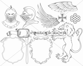 Set of knight heraldic elements