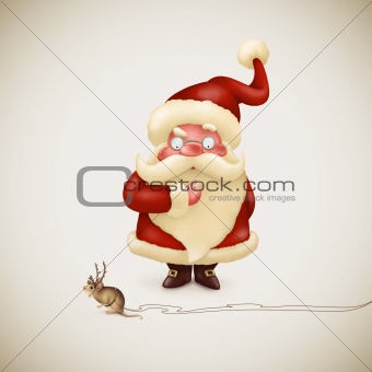 Santa Claus with a strange little reindeer