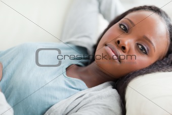Close up of woman taking a rest on the sofa