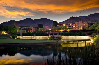 Luxury hotel resort at twilight