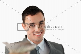 Close up of businessman with banknotes
