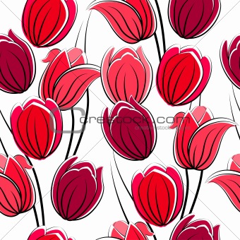Seamless pattern with red tulips