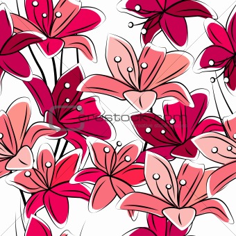Seamless pattern with red lilies