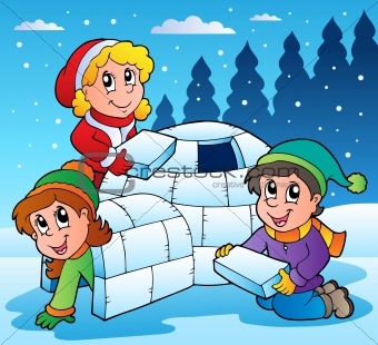 Winter scene with kids 1