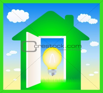 green sign with light bulb