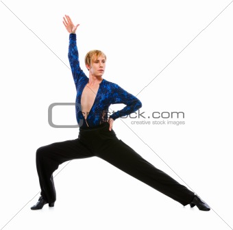Ballroom male dancer posing on white background 
