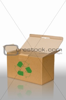 Open recycle brown paper box on floor