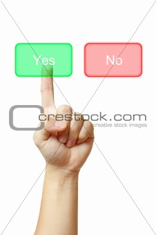 well shape hand pressing on Yes button, choosing the right thing to do for your future