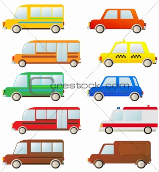 set of cute cars silhouette