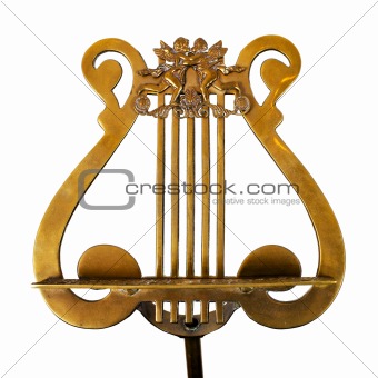 Antique music stand, made of  bronze, on white background