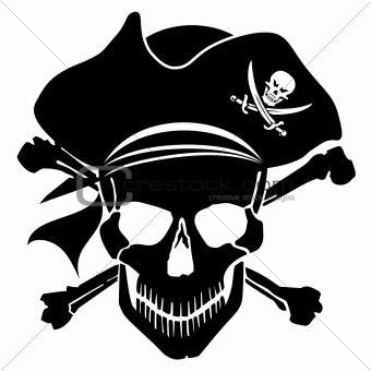 Pirate Skull Captain with Hat and Cross Bones