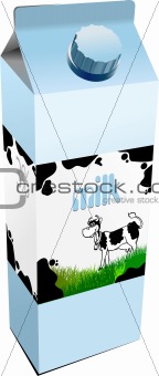 Dairy produces in carton box. Milk. Vector