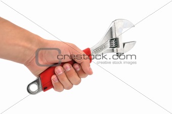 wrench in his hand