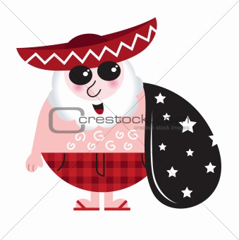 Cute mexican Santa with big Bag isolated on white

